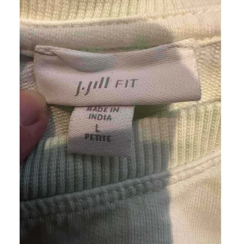J.Jill Fit Tie Dye Pullover Sweatshirt Green White Size L Petite Cozy Relaxed - Picture 4 of 8